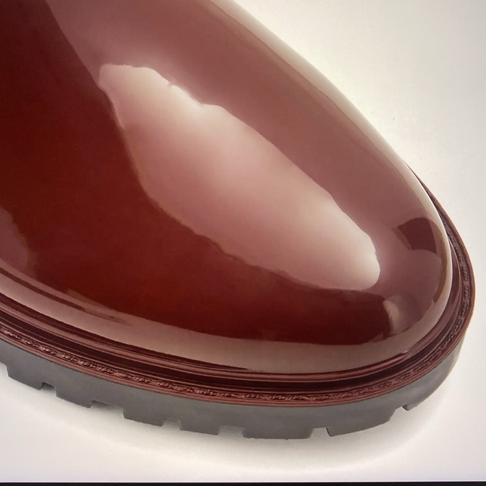 ALDO Burgundy Shiny Chelsea Rain Boots Waterproof Rubber Lug Sole EU 38 - Picture 10 of 16